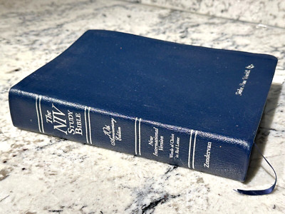 NIV STUDY BIBLE Vintage 1995 Blue Leather Christ In Red Letter Zondervan 10th An-image