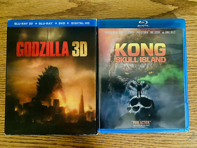 Godzilla 2014 with slipcover and Kong Skull Island Blu-ray + DVD lot of 2-image