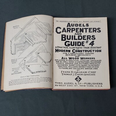 Audels Carpenters & Builders Guide 4 Leather Cover Illustr ©️1939 Reprint 1943-image