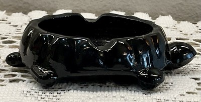 Westmoreland Glass Turtle Ashtray. Black Glass. 4.5” Long,  2” Across. Mint.-image