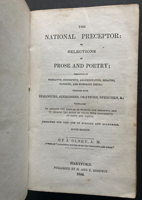 ANTIQUE !! 1844 The National Preceptor: Selections in... by J. Olney Leather G!-image