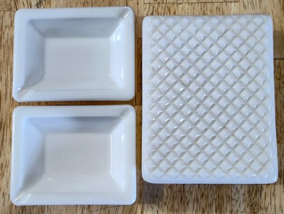 Westmoreland Hobnail Milk Glass Cigarette Trinket Box & Ashtray 3 Piece Set-image