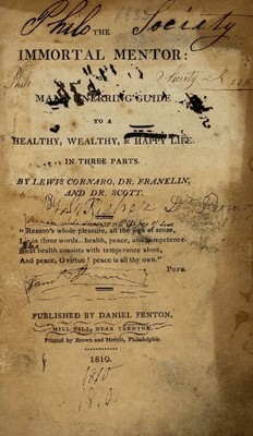 Lewis CORNARO / IMMORTAL MENTOR or Man's Unerring Guide to Healthy Wealthy 1810-image