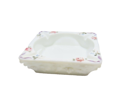 vintage Westmoreland milk glass ashtray painted flowers raised grapes 5