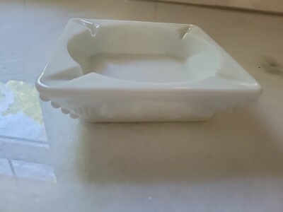 Vintage Westmoreland Ashtray Milk Glass Square Cigarette. Grapes 5x5