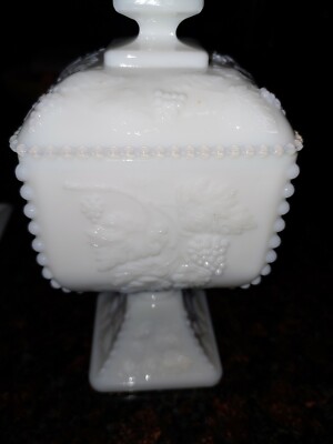 Vintage Beaded Candy Dish w Lid & Ashtray Paneled Grape Milk Glass Westmoreland-image