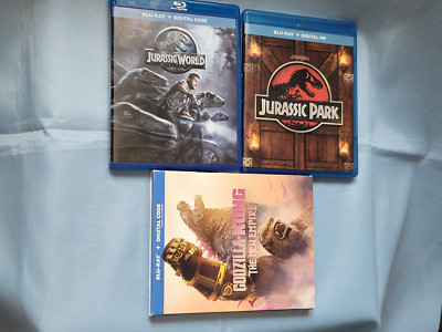 Jurassic World & J Park, Godzilla Kong The New Empire (3 Blu Ray) As Is-image