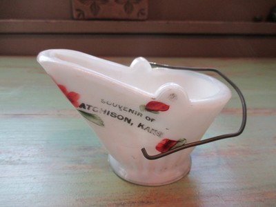 Vintage milk glass Kansas souvenir Westmoreland Ash Bucket hand painted-image
