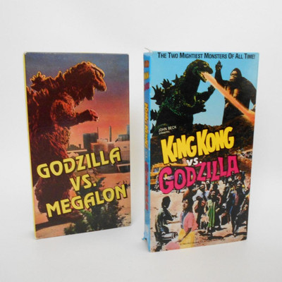 Godzilla Movie Lot 2 VHS Tapes VS King Kong Megalon Kaiju Battles Vintage 80s-image
