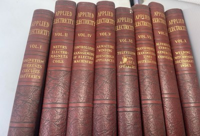 Set Of eight vintage applied electricity leather bound reference books -image