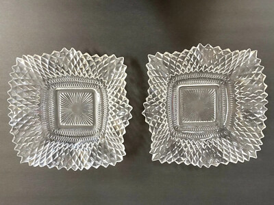 VINTAGE!! (2) Pressed Glass Ruffle Sawtooth Candy Peanut Dish Bowl Ashtray.-image