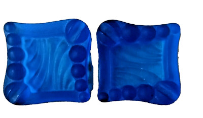 2 Vintage Westmoreland Satin Blue Glass Ashtray's Bubble Wave 1920's-30 Vintage-image
