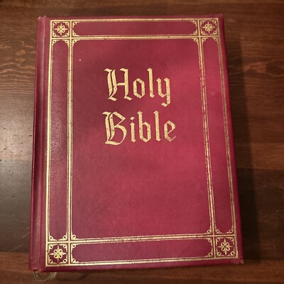 Vintage 1960 Holy Bible Red Leather KJV Good Counsel Pub Red Letter VG Free Ship-image
