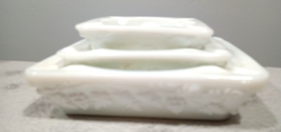Three (3) Westmoreland nesting Milk Glass Ash Trays  Paneled Grapes VGUC!-image