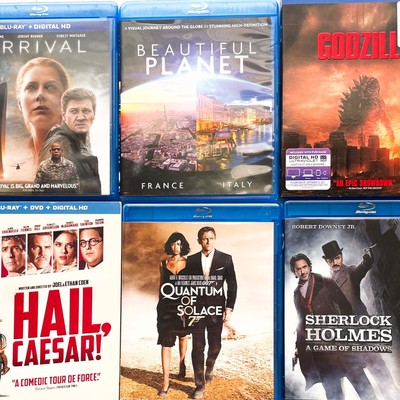 BLURAYS   Lot of 6   Arrival   Godzilla   Quantum of Solace   Sherlock Holmes +-image