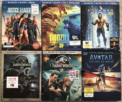 Rare Best Buy 3D Blu-ray lot ALL with Slipcover Aquaman Godzilla Jurassic Avatar-image