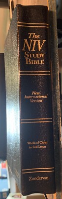 1985 NIV Study Bible Bonded LEATHER - Zondervan Red Letter In Soft Zippered Case-image