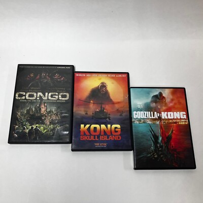 Lot of 3 Monster Gorilla DVD Movies Godzilla vs Kong-Skull Island-Congo Action-image
