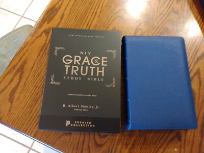 NIV Grace & Truth Study Bible  - Navy Genuine Goatskin Leather - $279.99 Retail-image