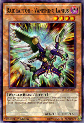 1 x Raidraptor - Vanishing Lanius - SP15-EN029 - Shatterfoil - 1st Edition Near -image