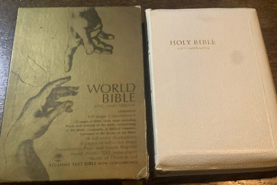World Text Bible KJV King James Version Blue  Leather with zipper In Box VG bx58-image