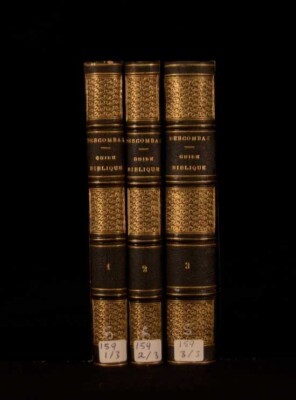 1856 Descombaz 3Vols French Language Bible Guide Leather Bindings-image