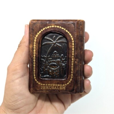 Vintage Hebrew English Book Of Psalms Jerusalem Leather Bound Copper Bezalel-image