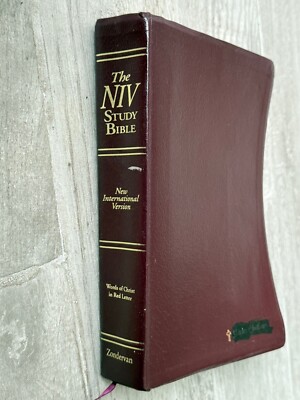 ✝️ 1995 NIV Study Bible 10th Anniversary Edition Burgundy Leather RED LETTER-image
