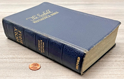 Vtg 1945 Scofield Reference Bible KJV Navy BLUE LEATHER Sewn; Clean Text; Oxford-image