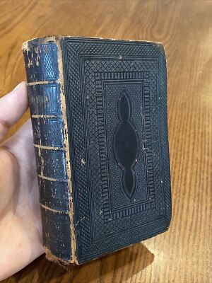 19th C Antique 1852 Holy Bible Old & New Testaments Instituted 1816 Leather 6x4”-image