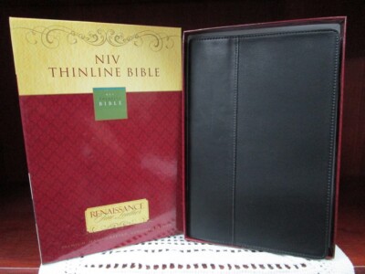 NIV 1984 THINLINE Bible ** NEW **Black Fine GENUINE LEATHER -Red Letter NIV 1984-image
