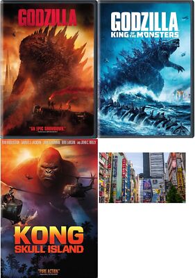 Godzilla, Godzilla King Monsters, and King Kong Skull Island 3 DVD SET w ArtCard-image