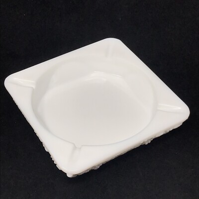 Vintage Westmoreland Glass WG White Milk Glass Square Grape Vine Ashtray-image