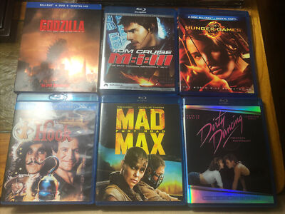 6 Blu-Ray Movies - Hook Dirty Dancing Godzilla Mad Max Hunger Games MI3-image
