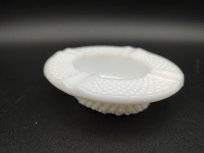 Vintage Westmoreland White Milk Glass Diamond Cut Hobnail Ashtray-image