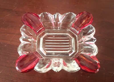 Vintage Westmoreland Ruby Red & Clear Flashed Glass Ashtray Trinket Dish-image