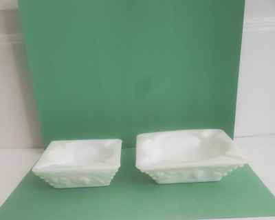 Vintage Westmoreland Milk Glass Square Ashtrays Set of 2 (4