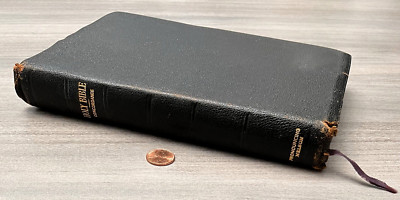 Rare Vtg 1956 KJV Bible Thomas Nelson Black MOROCCO LEATHER Indexed Clean Text-image