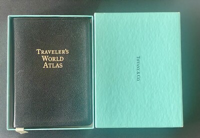 Tiffany & Company Black Leather Gold Gilded Travelers World Atlas. (YB)-image