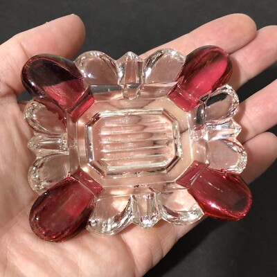 Vintage Westmoreland Ruby Red & Clear Flashed Glass Ashtray • Trinket Dish-image