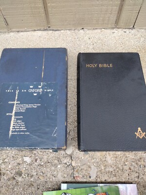 Vintage Oxford Text Bible Masonic Morocette Leather Great Cnd 1950s?-image